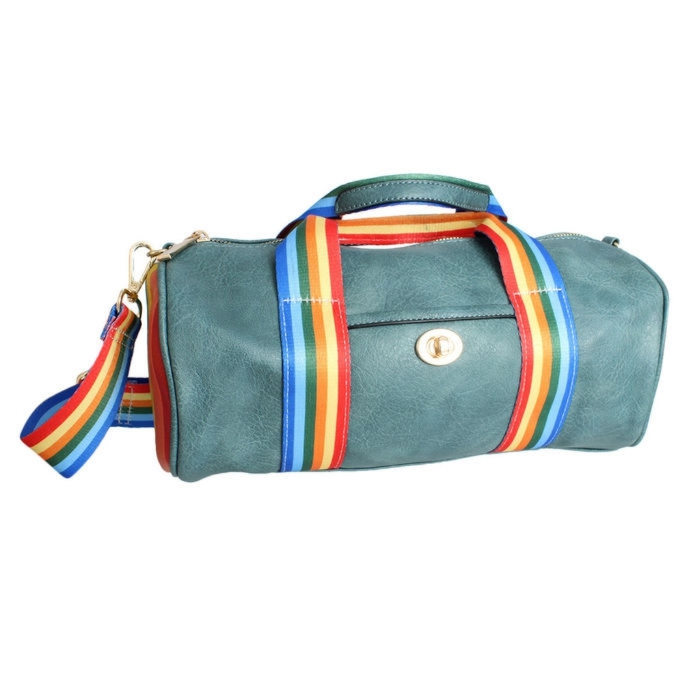 Blue Rainbow Strap Barrel Handbag - Picture 2 of 3